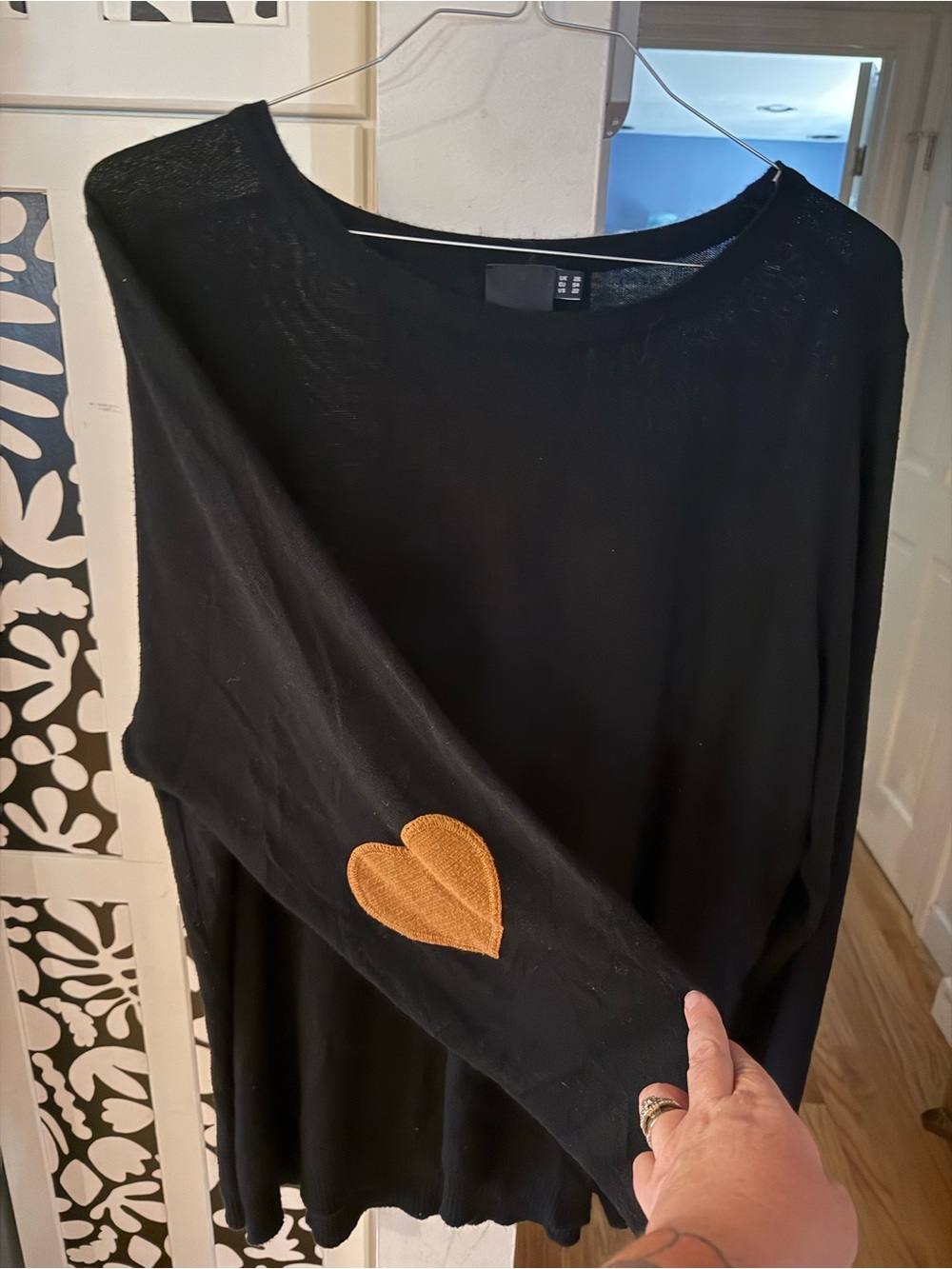 lightweight black sweater with heart elbows